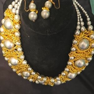 Elegant Gold and Silver Pearl Necklace Set